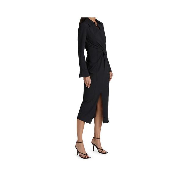 NEW CINQ A SEPT mckenna long sleeves collared midi dress in black - Picture 2 of 4